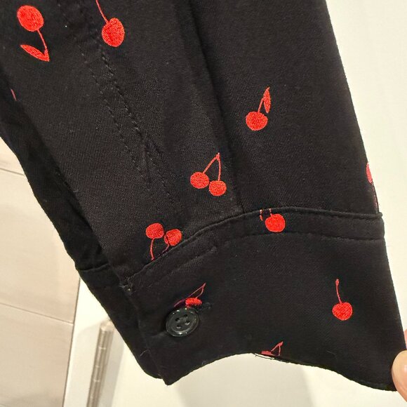 RAILS Rocsi Metallic Red Cherry Print Black Button Down Shirt XS - Picture 6 of 9